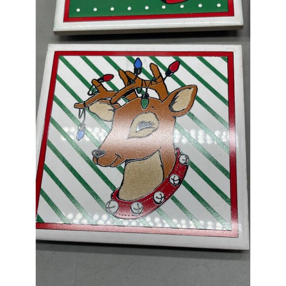 set of 4 Christmas trivets decorative wall hanging rubber feet bears cat READ - Picture 5 of 14